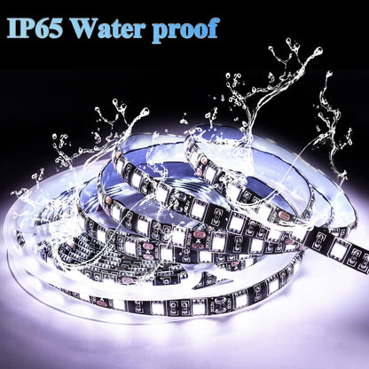 12V LED Strip Light White 6000K 16.4Ft LED Light Strip Black PCB SMD 5050 IP65 Waterproof 300 Leds Tape Rope Lights for Bedroom, Kitchen Decoration
