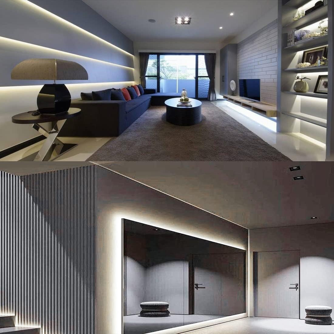12V LED Strip Light White 6000K 16.4Ft LED Light Strip Black PCB SMD 5050 IP65 Waterproof 300 Leds Tape Rope Lights for Bedroom, Kitchen Decoration